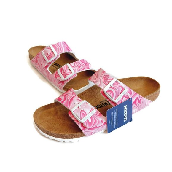 Birkenstock Arizona Birko-Flor Sandals Womens 11 Marble Twirl Fuchsia Tulip Pink - Picture 5 of 9